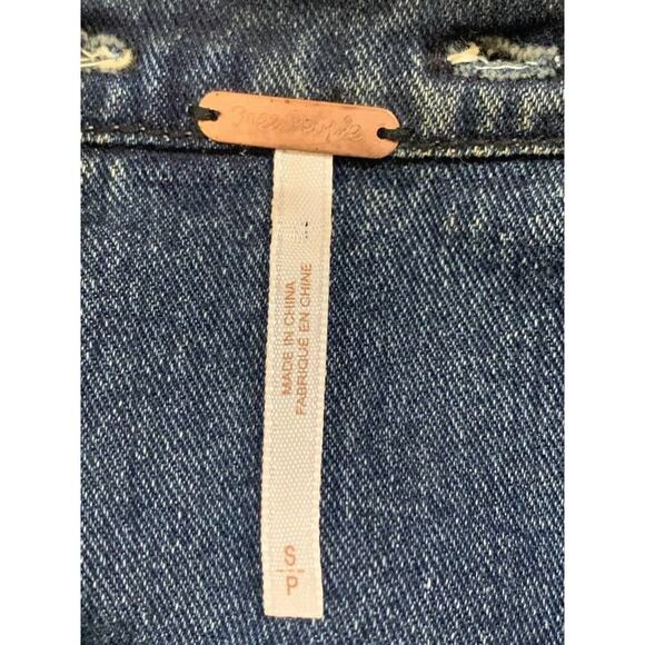 Free People Distressed Denim Body Sweater Sleeves Removable Hood Jacket Small - Picture 3 of 12